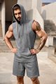 Men's Workout Hooded Tank Tops Sleeveless Gym Shirt Sweat Shorts Hoodie Set 2 Piece Outfits Jogging Suits