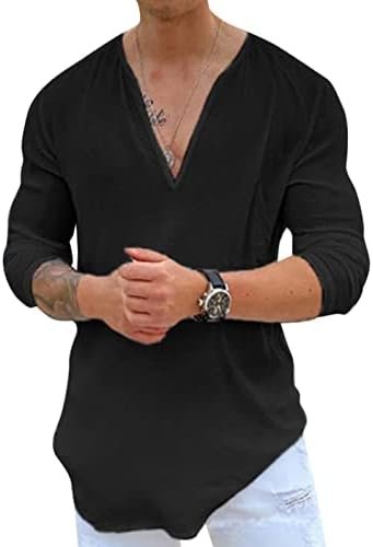 Mens Hawaiian V-Neck Shirt Solid Hippie Shirts Yoga Shirt Beach Wear