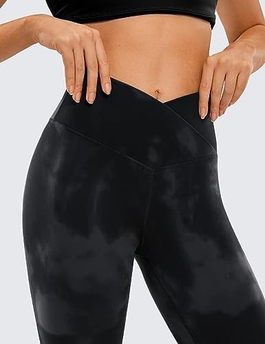 Womens Crossover Workout Capri Leggings 23 Inches - High Waist V Cross Crop Gym Yoga Pants