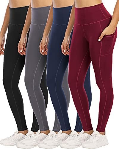 4 Pack Leggings with Pockets for Women,High Waist Tummy Control Workout Yoga Pants