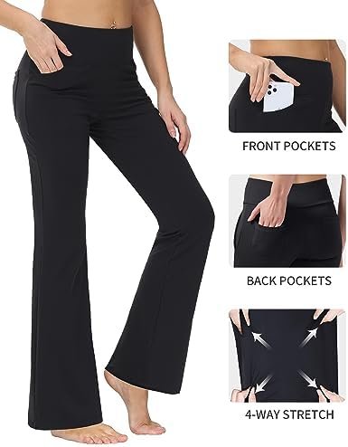 27"/29"/31"/33"/35"/37'' High Waist Workout Bootleg Yoga Pants Tummy Control 4 Pocket Workout Yoga Pants Flare Legging