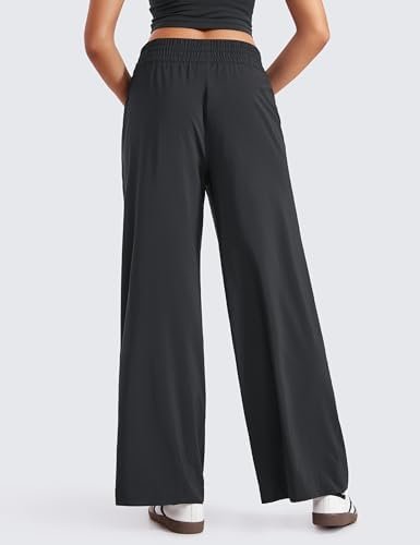 Lightweight Wide Leg Pants for Women 30" High Waisted Casual Lounge Travel Work Pants with Pockets Loose Fit Summer