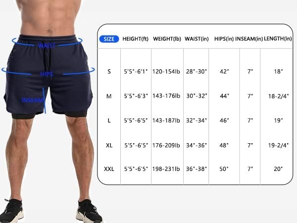 Mens 2 in 1 Workout Running Shorts Athletic Yoga Gym 7" Short Clothes with Side Pockets