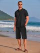 Men's Linen Sets 2 Piece Outfits Short Sleeve Shirts and Shorts Summer Beach Yoga Pants Set