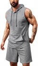 Men's Workout Hooded Tank Tops Sleeveless Gym Shirt Sweat Shorts Hoodie Set 2 Piece Outfits Jogging Suits