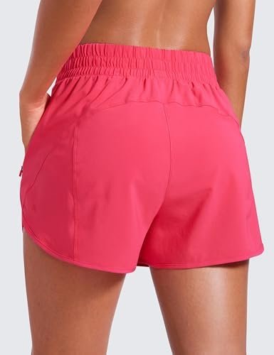 Women's High Waisted Running Shorts Mesh Liner - 3'' Dolphin Quick Dry Athletic Gym Track Workout Shorts Zip Pocket