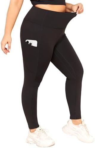 Plus Size Leggings for Women with Pockets-High Waisted 7/8 Leggings Tummy Control Workout Gym Yoga Pants