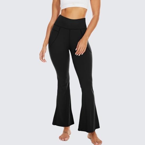 Black Flare Yoga Pants for Women - Soft High Waist Bootcut Leggings Tall & Long Bootleg Pants for Women