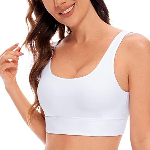 Womens U Back Sports Bra - Scoop Neck Padded Low Impact Yoga Bra Workout Crop Top with Built in Bra