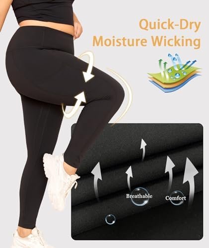 Plus Size Leggings for Women with Pockets-High Waisted 7/8 Leggings Tummy Control Workout Gym Yoga Pants