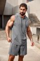 Men's Workout Hooded Tank Tops Sleeveless Gym Shirt Sweat Shorts Hoodie Set 2 Piece Outfits Jogging Suits