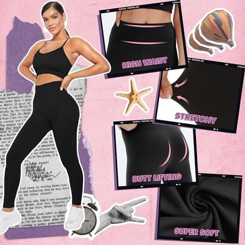 4 Pack Leggings for Women - High Waisted Tummy Control Yoga Pants with Pockets for Workout Gym Black Capri Leggings