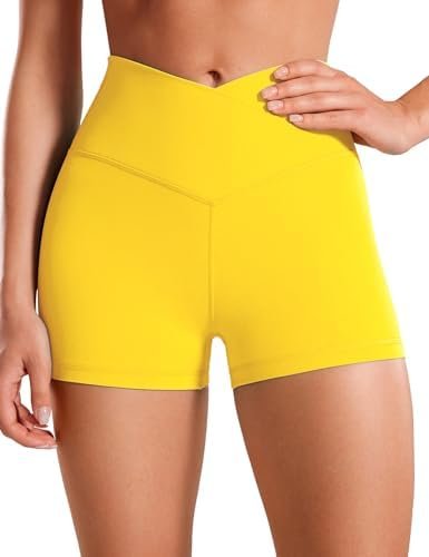 Womens Crossover Shorts 3'' / 5'' - Criss Cross High Waisted Workout Yoga Shorts Buttery Soft