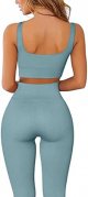 Ribbed Workout Outfits for Women 2 Piece Seamless Sport Bra High Waist Yoga Leggings Sets