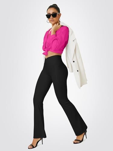 Flare Leggings for Women, Flared Leggings with Pockets Crossover High Waist Bell Bootcut Leggings Yoga Pants High Waisted