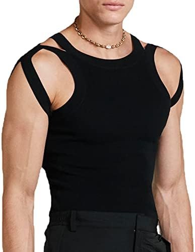 Men's Hollow Out Sleeveless Tank Top Vest Clubwear Yoga Dance Clothes Short Seelve Workout Tops Party Club Tee