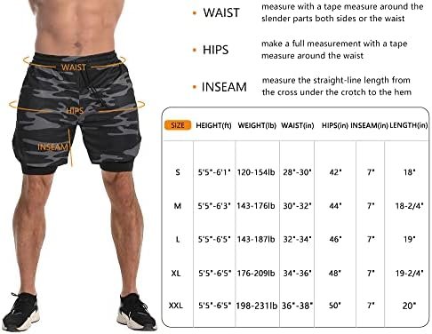 Mens 2 in 1 Gym Running Shorts 7 inch Athletic Workout Clothes for Men Quick-Dry Shorts with Zipper Pockets