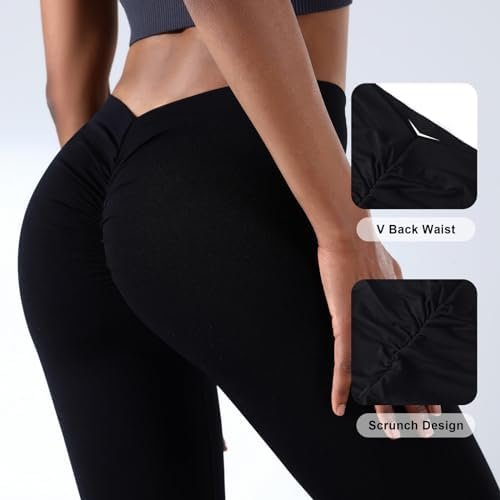 Workout Leggings for Women - V Back Butt Lifting Leggings for Women Tummy Control Compression Seamless Gym Yoga Pants