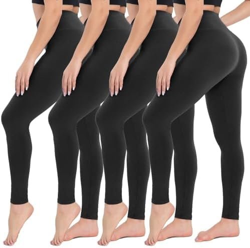 4 Pack Leggings for Women - High Waisted Tummy Control Yoga Pants with Pockets for Workout Gym Black Capri Leggings