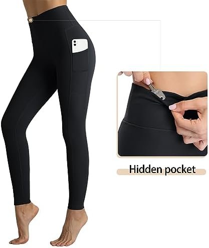 Women's Leggings with Pockets High Waist Cotton Yoga Pants Workout Running Athletic Capris