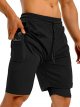 Mens 2 in 1 Gym Running Shorts 7 inch Athletic Workout Clothes for Men Quick-Dry Shorts with Zipper Pockets