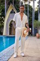 Men's 2 Piece Outfit Casual Short Sleeve Button Down Shirt Beach Summer Loose Pant Sets