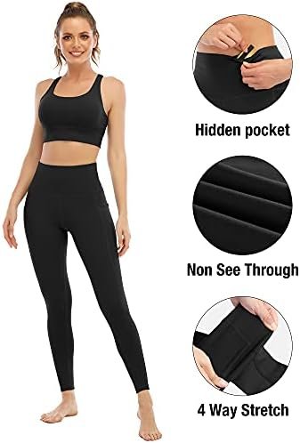 4 Pack Leggings with Pockets for Women,High Waist Tummy Control Workout Yoga Pants