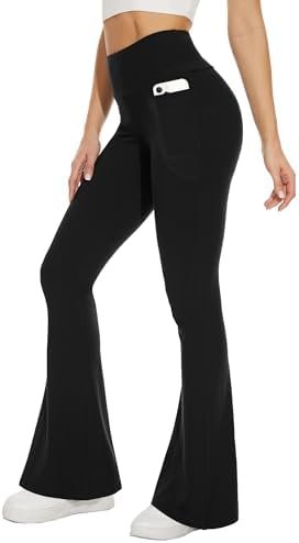 Black Flare Yoga Pants for Women - Soft High Waist Bootcut Leggings Tall & Long Bootleg Pants for Women