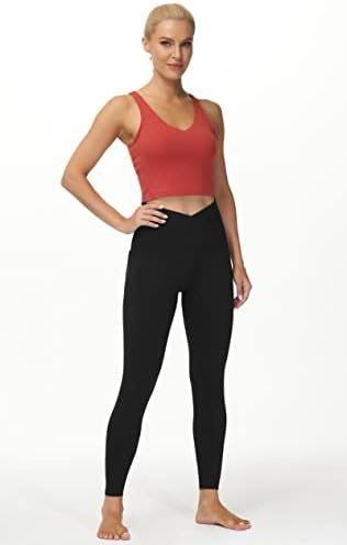 Women's V Cross Waist Workout Leggings Tummy Control Running Yoga Pants with Pockets