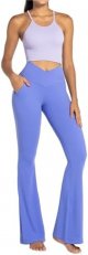 Flare Leggings for Women with Pockets, Crossover Yoga Pants with Tummy Control, High Waisted and Wide Leg