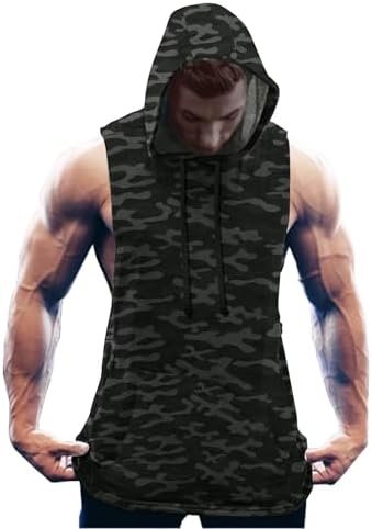 Men's Workout Hooded Tank Tops Bodybuilding Muscle Cut Off T Shirt Sleeveless Gym Hoodies