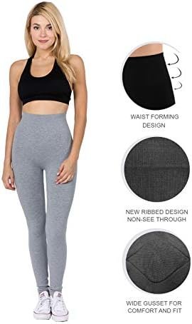 Women's Thick Yoga Soft Cotton Blend High Waist Workout Leggings with Tummy Control Compression